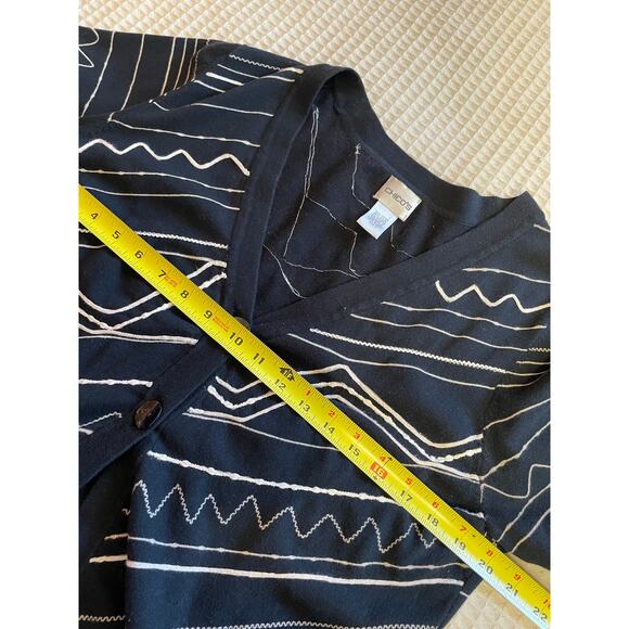 Chico’s Black Embroidered Short Sleeve Double Button Summer Cardigan 2 (Large) - Picture 7 of 9